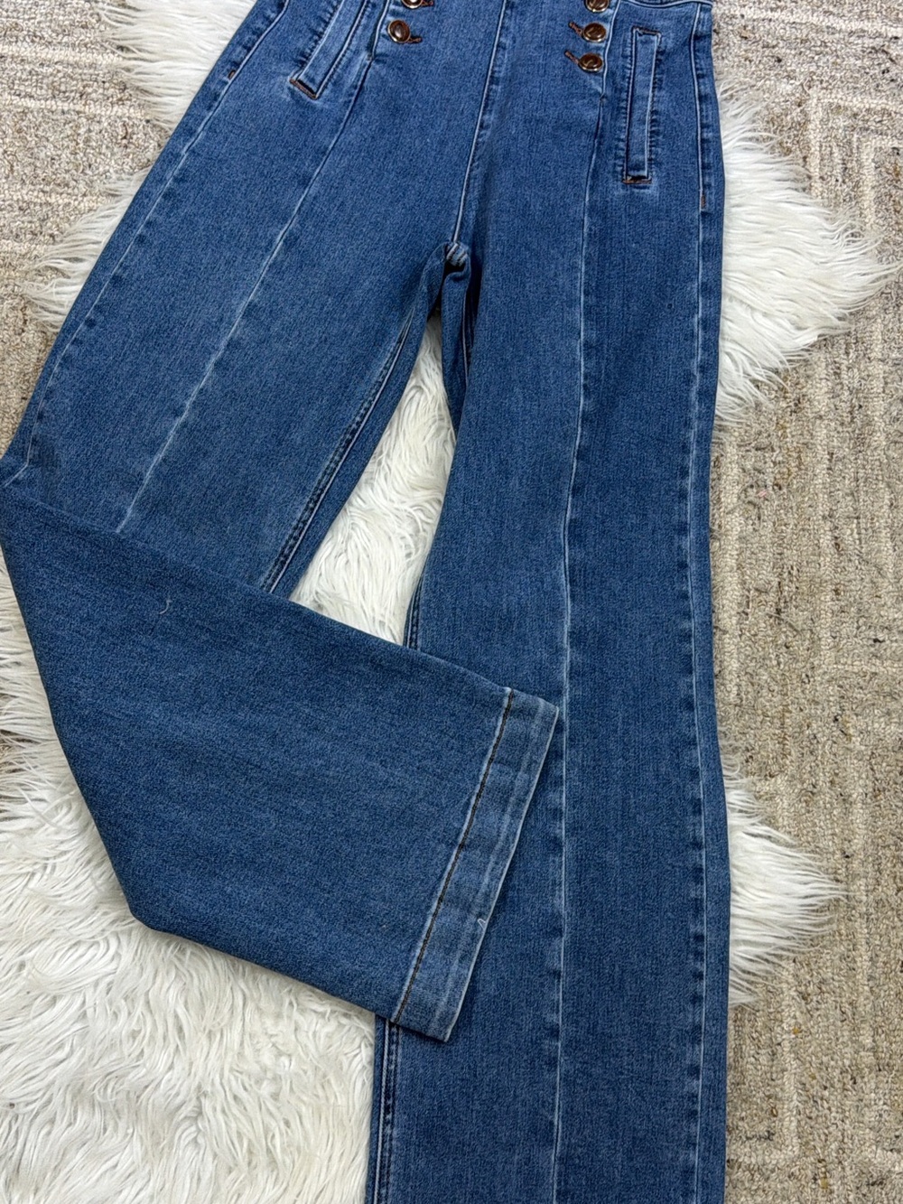High-Waist Straight Leg Women’s Jeans - Dark Blue